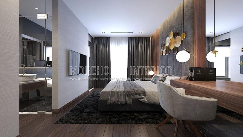 Sắp xếp nội thất phòng ngủ master khép kín hiện đại, đẹp. Thiết kế chung cư